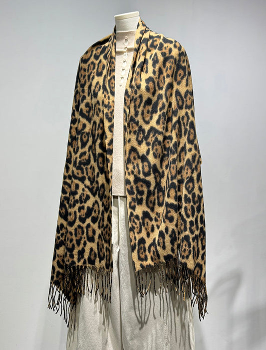 Leopard Print Tassel Trim Scarf