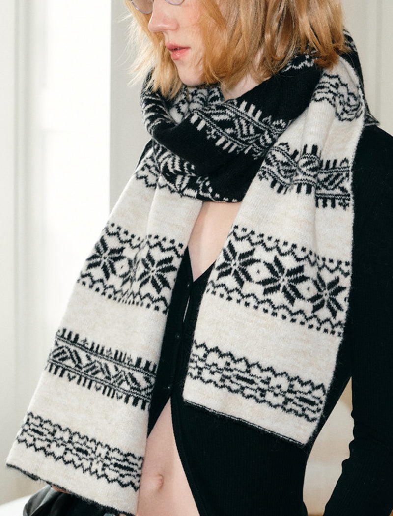 Snowflake Pattern Reversible Knit Scarf