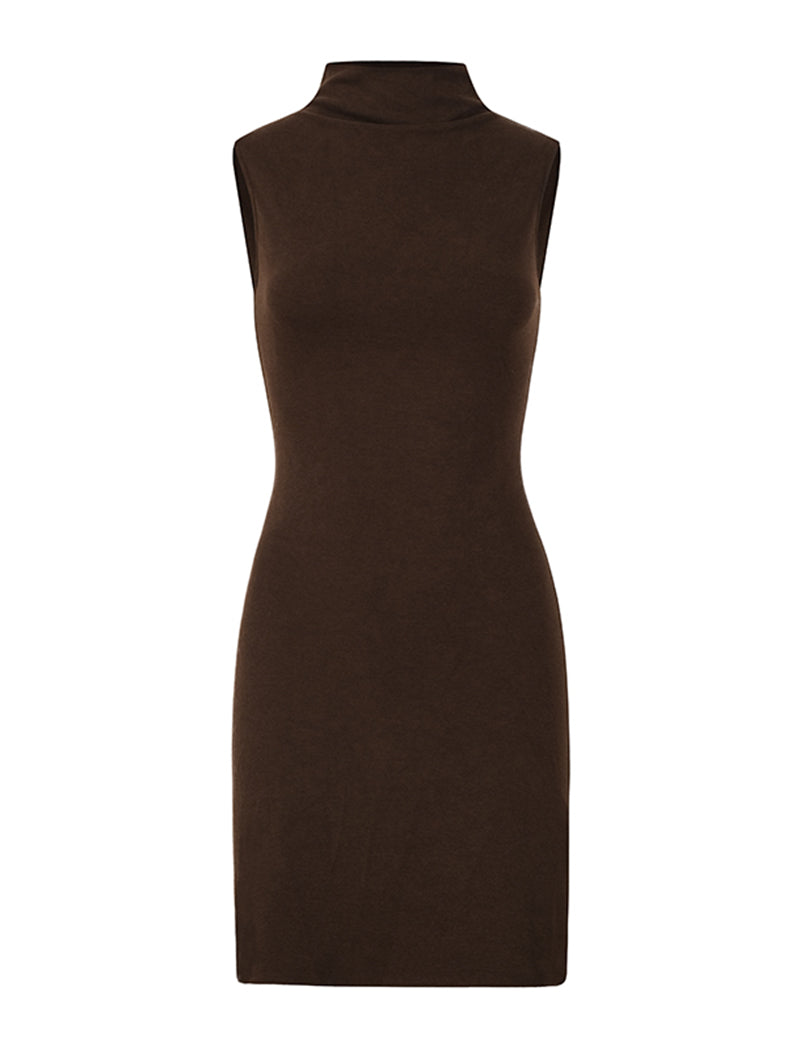 Fitted Sleeveless Mock Neck Dress