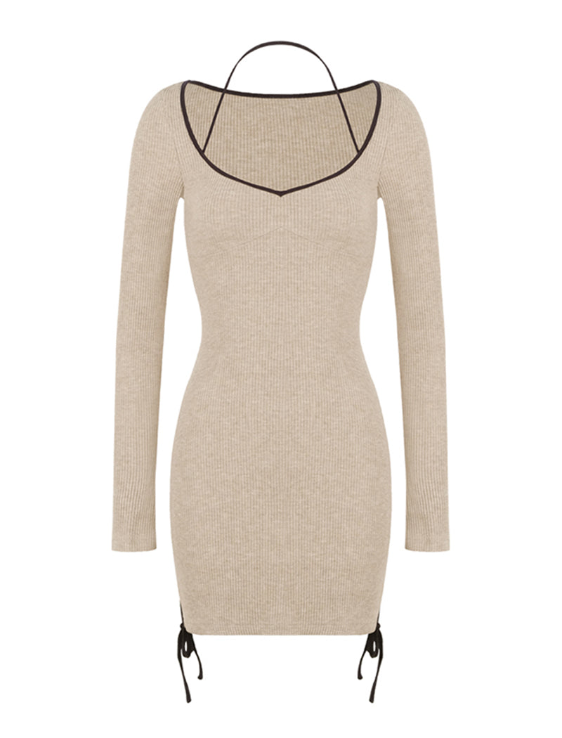 Long-Sleeve Fitted Ribbed Mini Dress