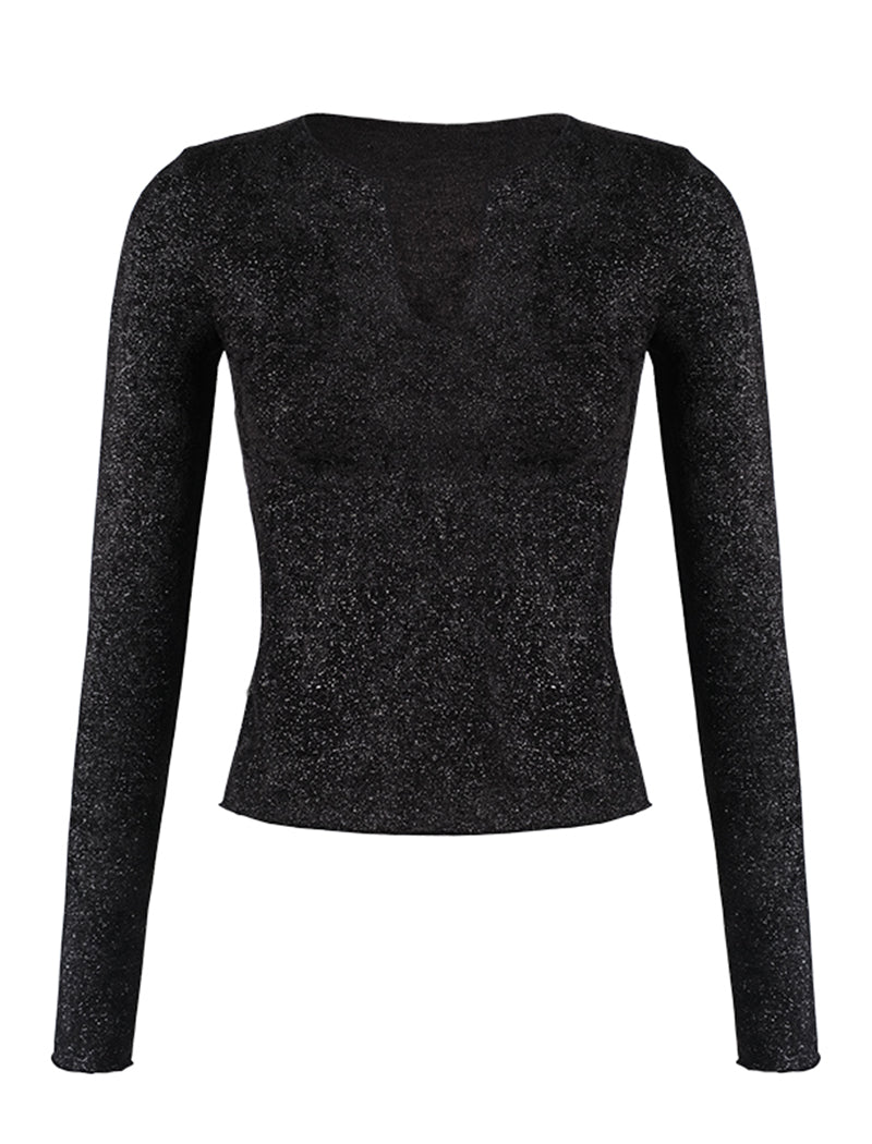 Subtle Glitter Long-Sleeve Slim Fit Top