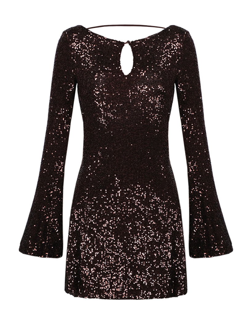 Open Back Sequin Long Sleeve Mini Dress