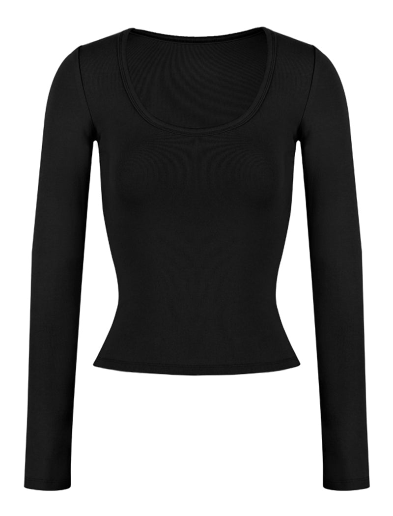 Fitted Long-Sleeve Crew Neck Top