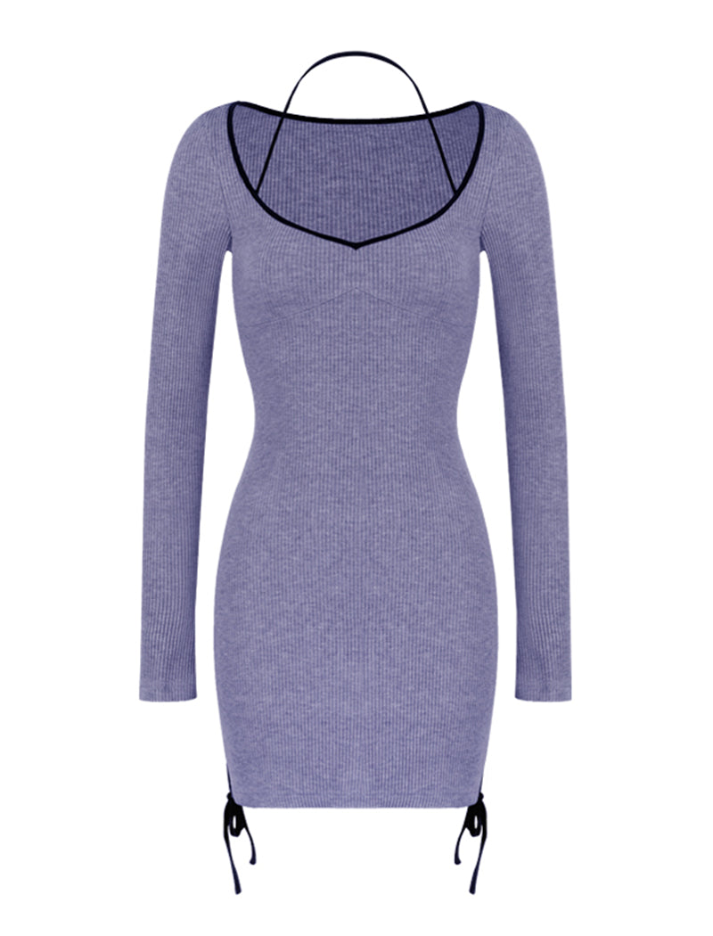 Long-Sleeve Fitted Ribbed Mini Dress