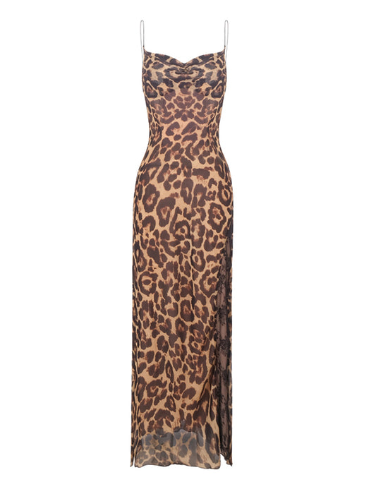 Backless Leopard Print Maxi Dress