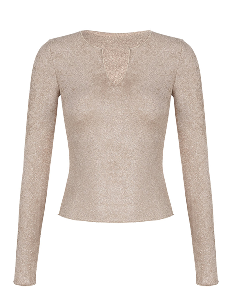 Subtle Glitter Long-Sleeve Slim Fit Top