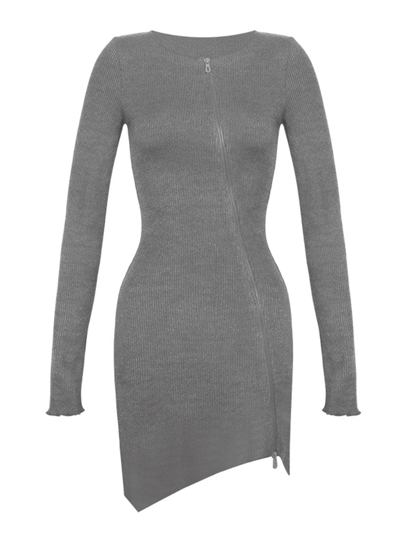 Ribbed Zip-Front Mini Dress