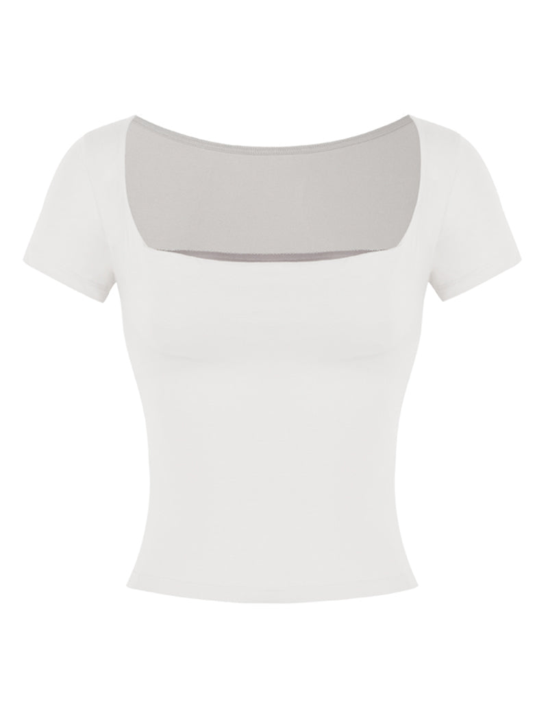 Ruched Scoop-Neck Cropped Tee