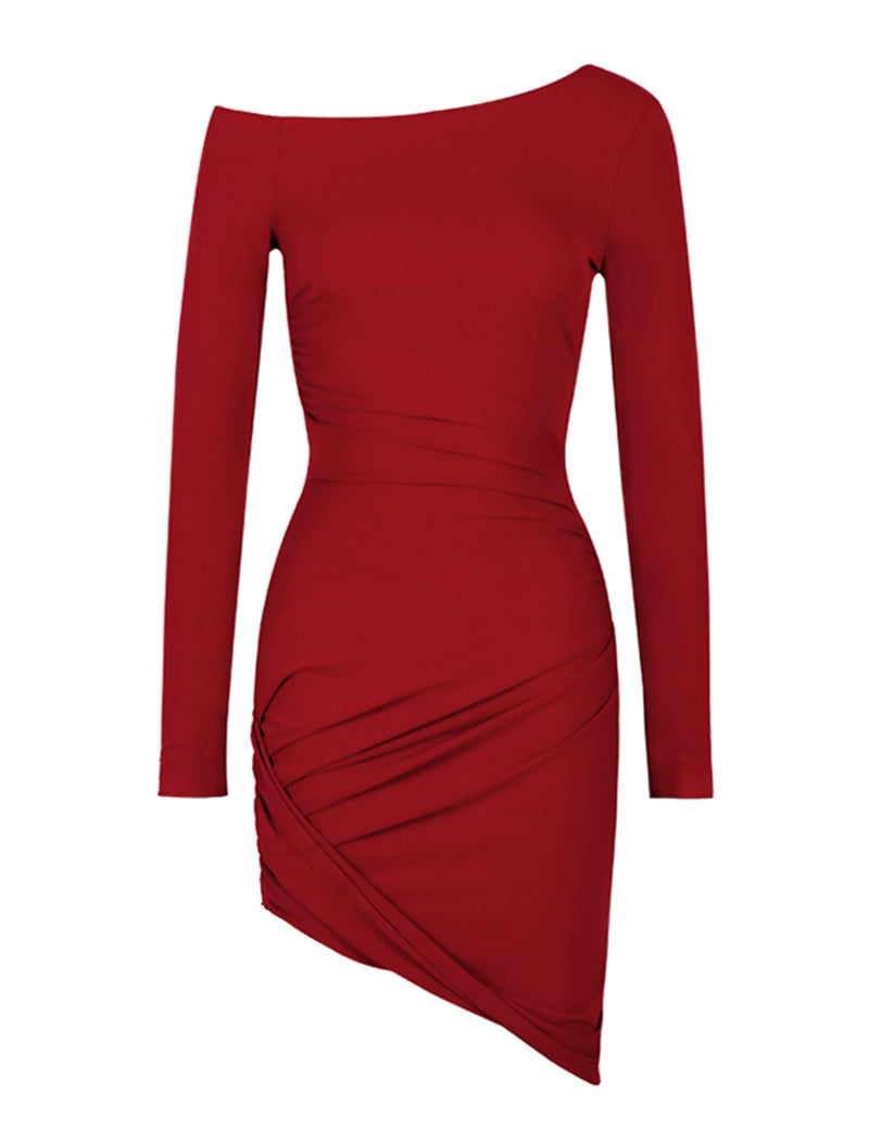 Long Sleeve Ruched Bodycon Mini Dress