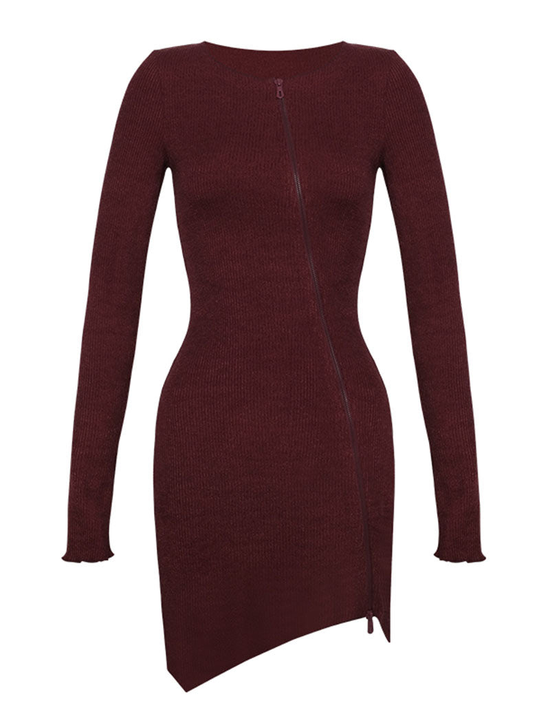 Ribbed Zip-Front Mini Dress