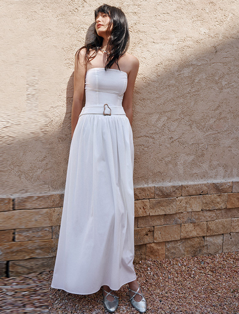 Strapless Belted Maxi Dress