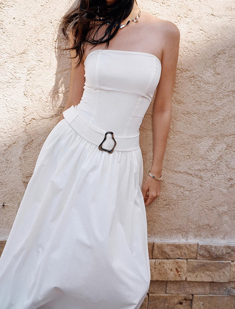 Strapless Belted Maxi Dress