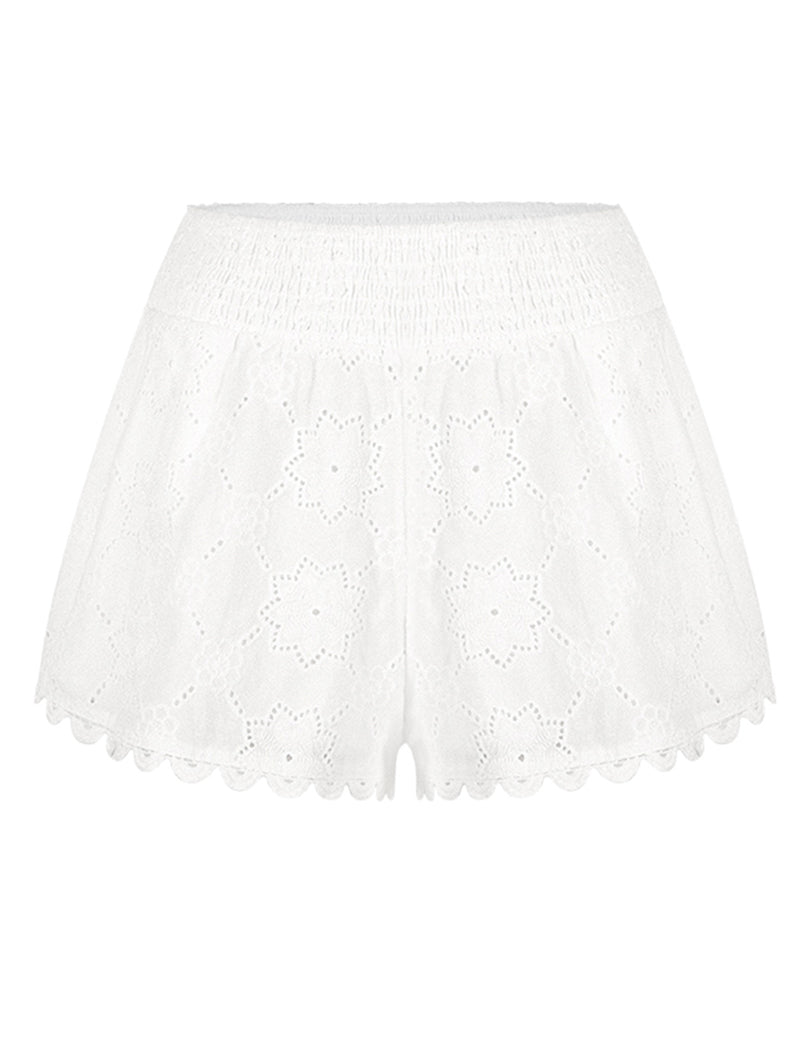 Eyelet Scalloped Hem Shorts