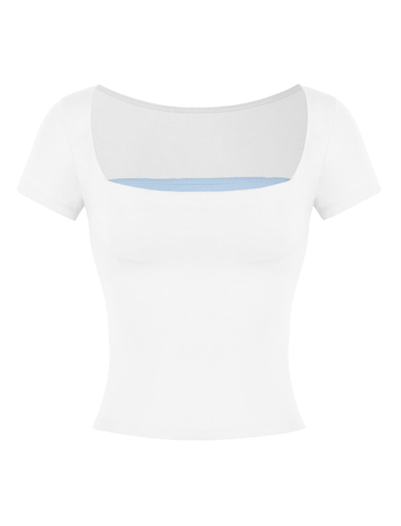 Ruched Scoop-Neck Cropped Tee